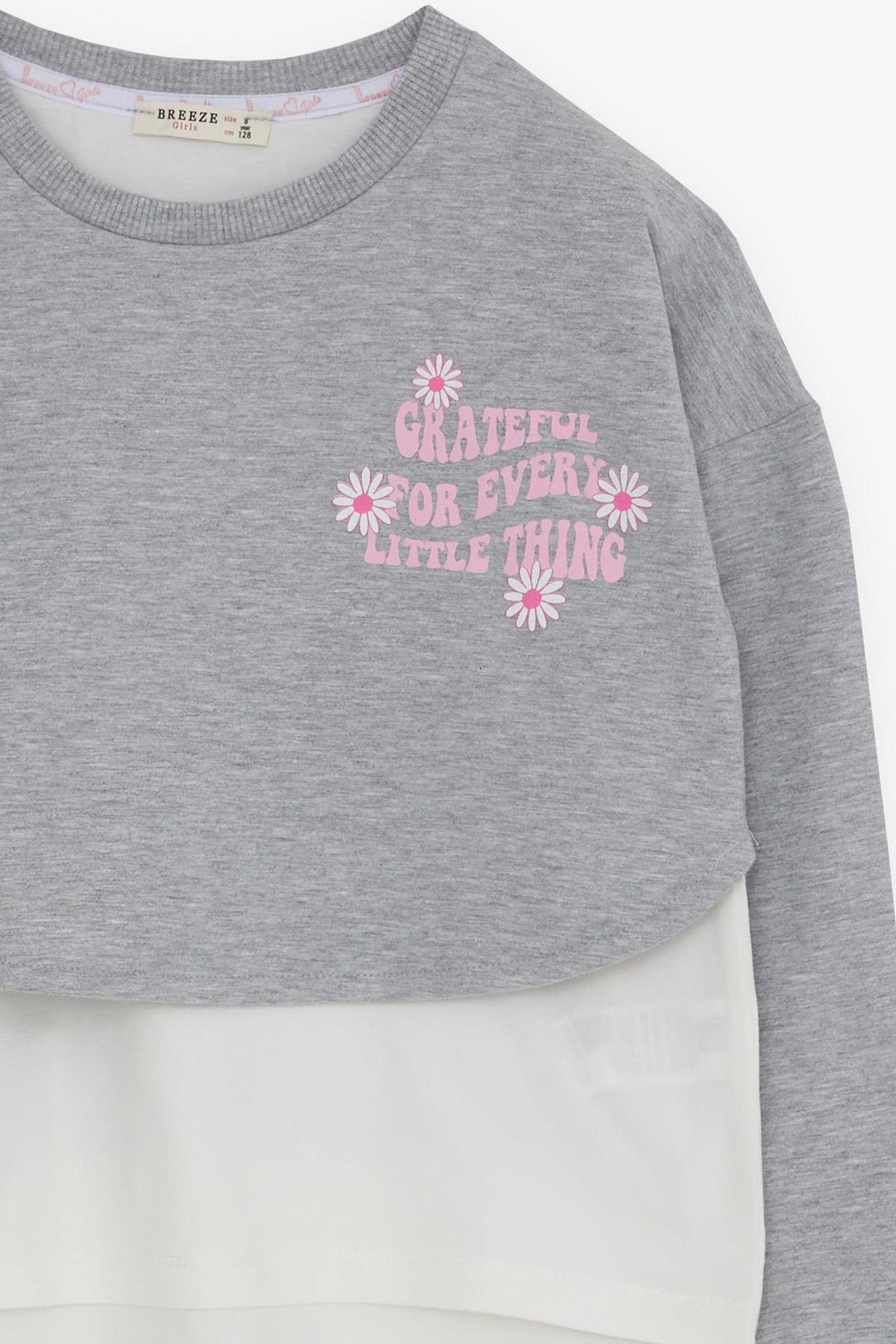 BRE Breeze Girl's Legging Set with Flower Print for Ages 82, Light Grey Melange - Bootle