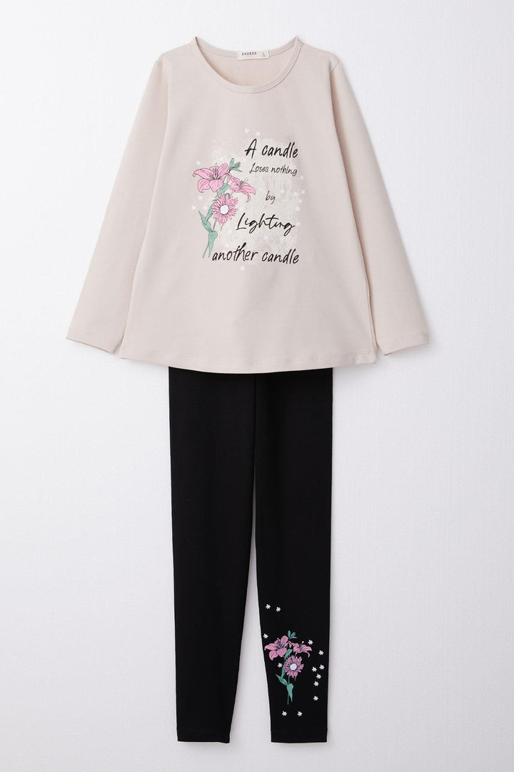 BRE Breeze Girl Child Leggings Set Summer & Flower Printed 60 Years, Beige - Altadena