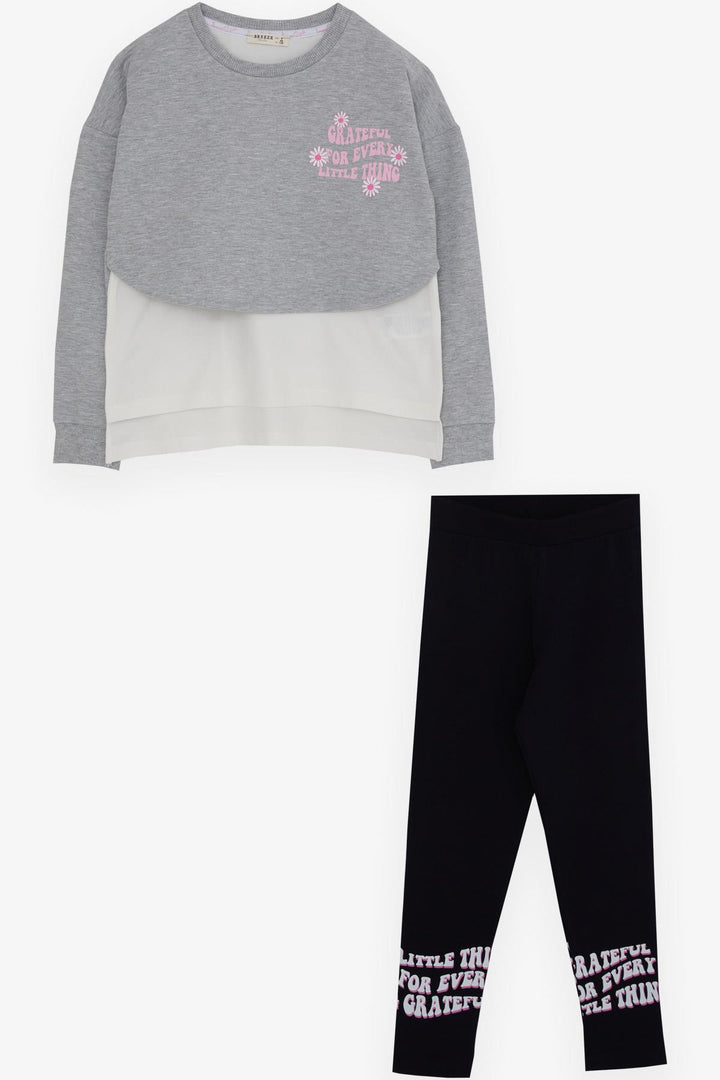 BRE Breeze Girl's Legging Set with Flower Print for Ages 82, Light Grey Melange - Bootle