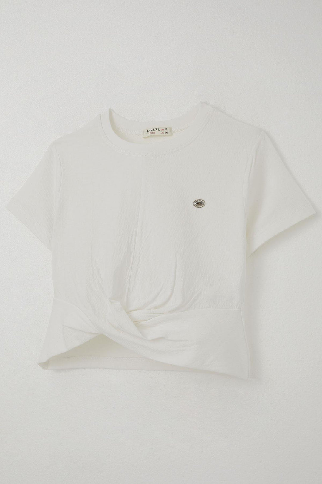 BRE Breeze Girl's T-Shirt with Arm Logo and Decollete Detail on the Belly Part, 96 Years, Ecru - Jerez de García Salinas