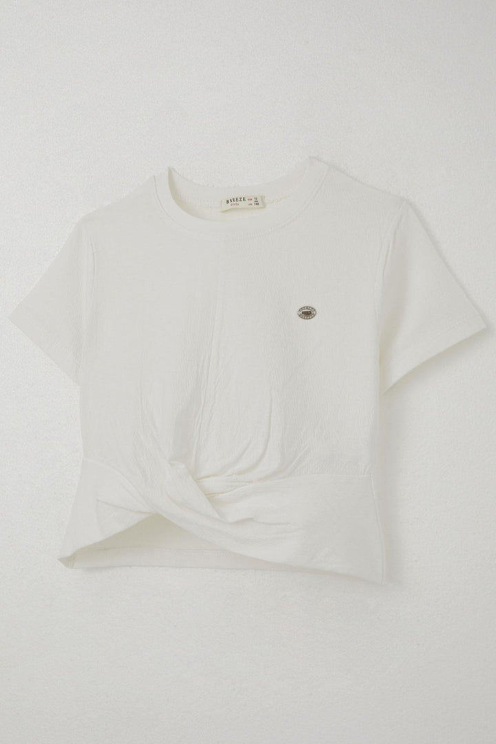 BRE Breeze Girl's T-Shirt with Arm Logo and Decollete Detail on the Belly Part, 96 Years, Ecru - Jerez de García Salinas