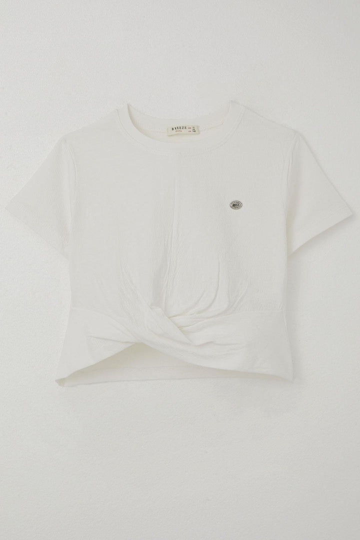 BRE Breeze Girl's T-Shirt with Arm Logo and Decollete Detail on the Belly Part, 96 Years, Ecru - Jerez de García Salinas