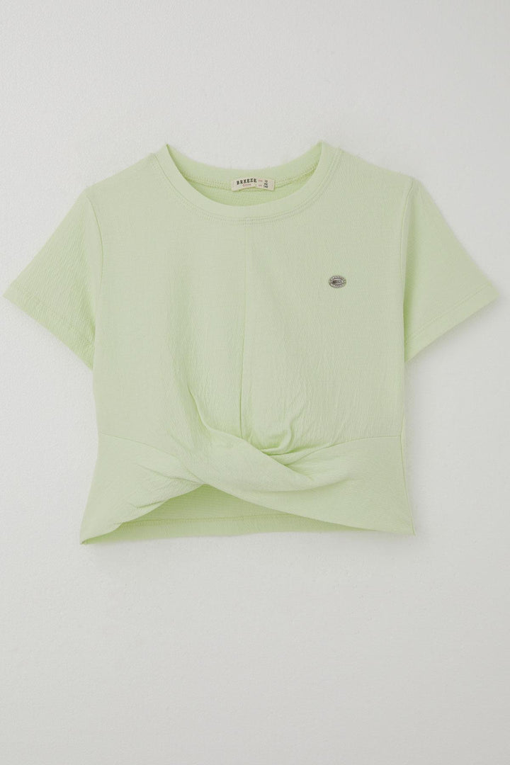 BRE Breeze Girl's T-Shirt with Emblem on the Belly Part, Decollete Detail, 96 Years, Aqua Green - Tlaquepaque