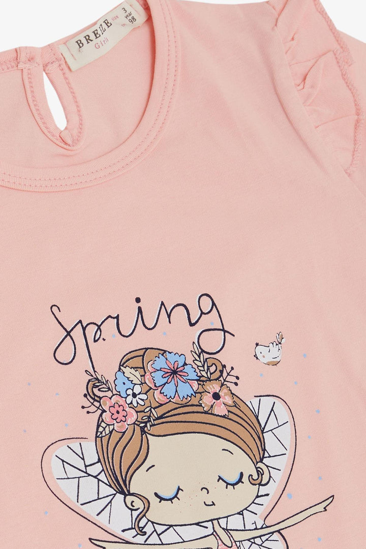 BRE Breeze Girl's T-shirt Spring Themed Ballerina Girl Printed 1.5-5 Years, Salmon - Rancho Cordova