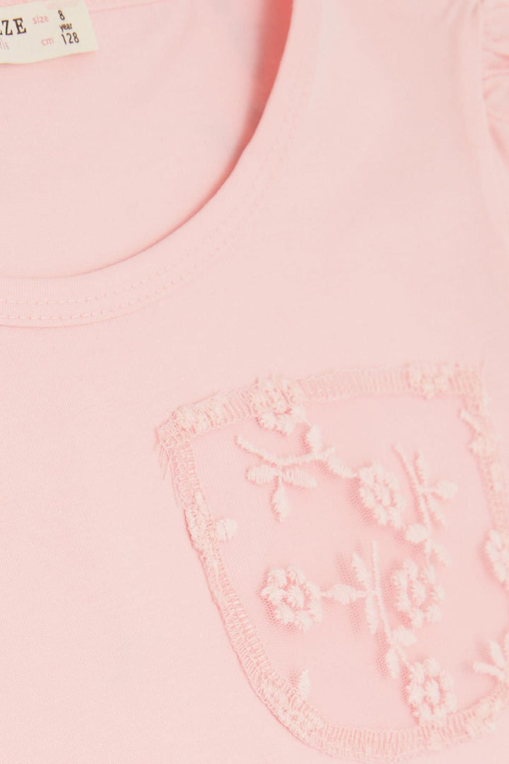 BRE Breeze Girl's T-shirt Pocket Tulle Flower Embroidered 4-9 Years, Pink - Majadahonda