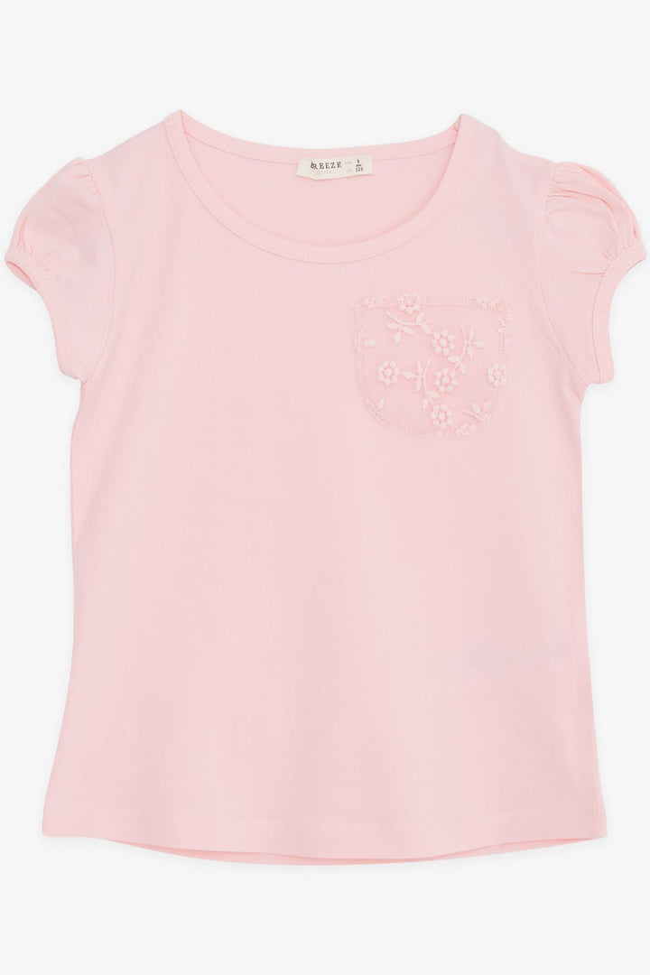 BRE Breeze Girl's T-shirt Pocket Tulle Flower Embroidered 4-9 Years, Pink - Majadahonda