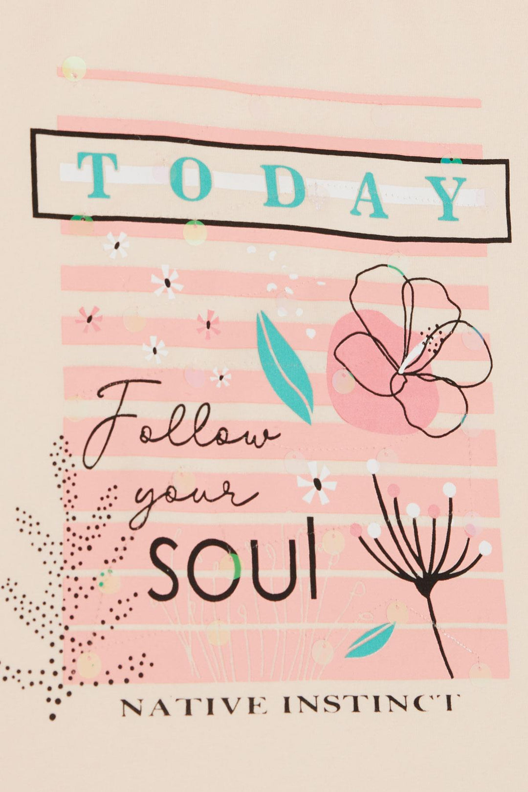 BRE Breeze Girl's T-shirt Flower & Text Printed Sequined 94 Years, Powder - North Vancouver