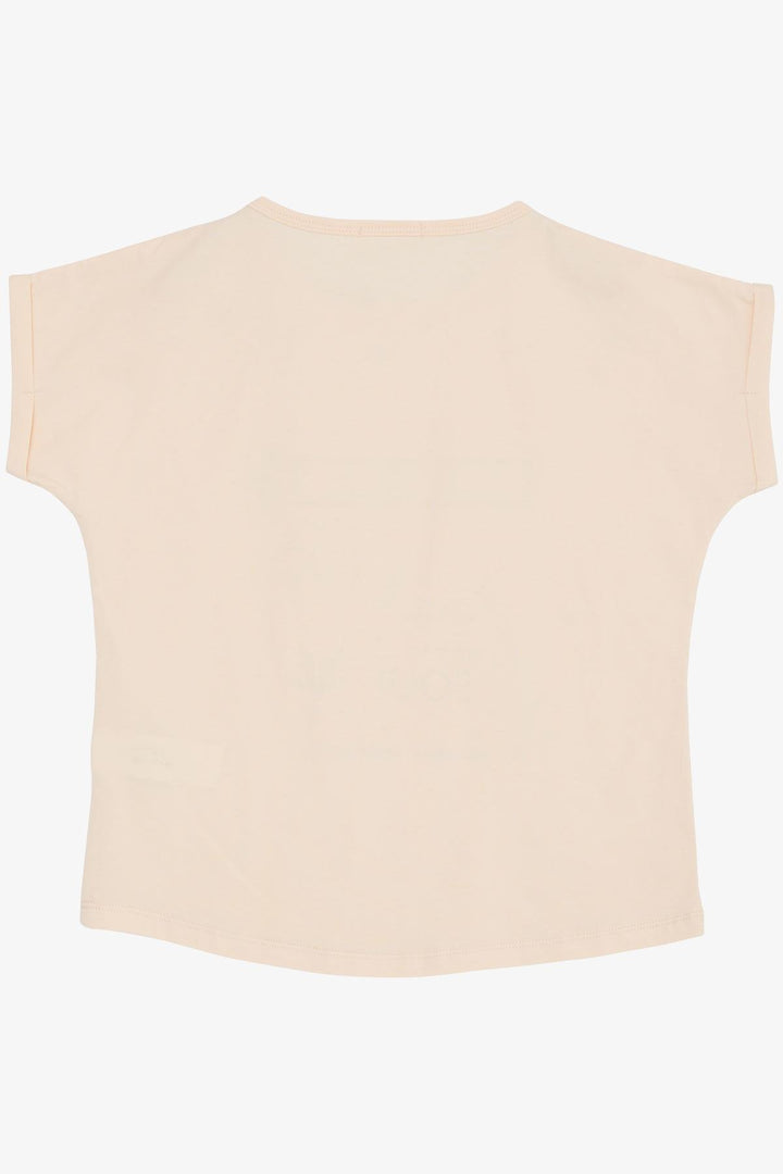 BRE Breeze Girl's T-shirt Flower & Text Printed Sequined 94 Years, Powder - North Vancouver