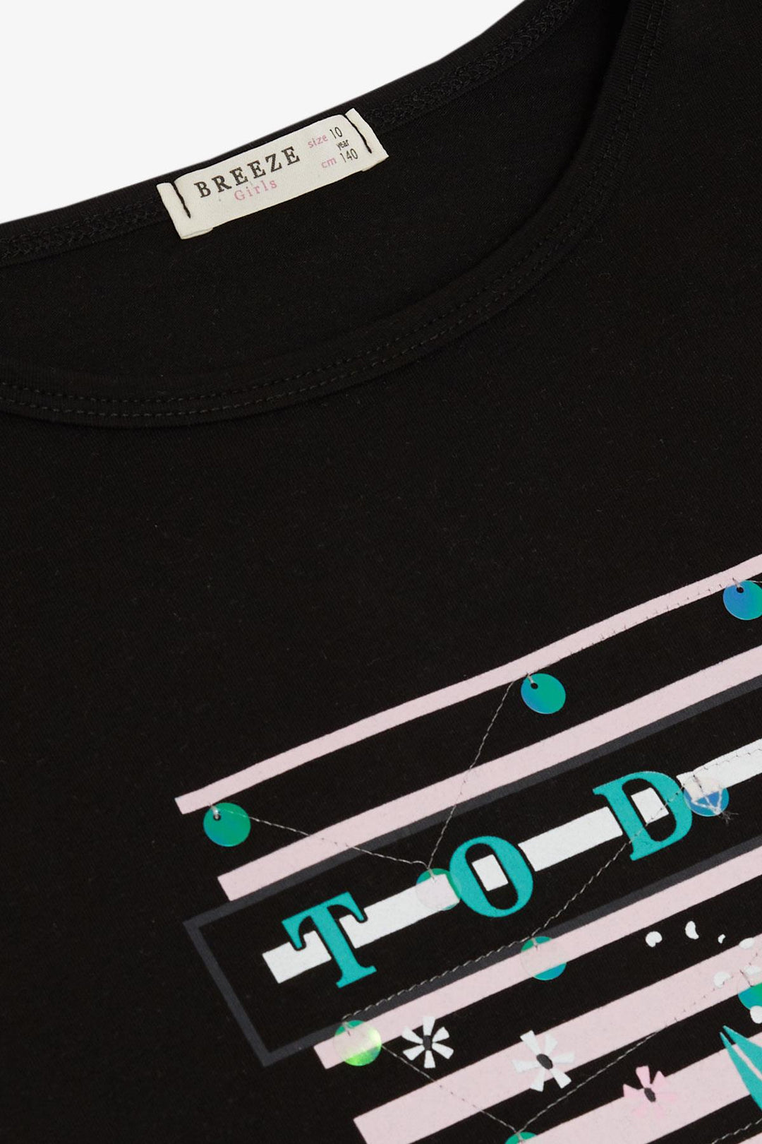 BRE Breeze Girl's T-shirt Flower & Text Printed Sequined 94 Years, Black - Eden Prairie