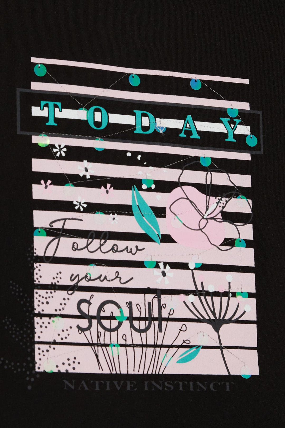 BRE Breeze Girl's T-shirt Flower & Text Printed Sequined 94 Years, Black - Eden Prairie