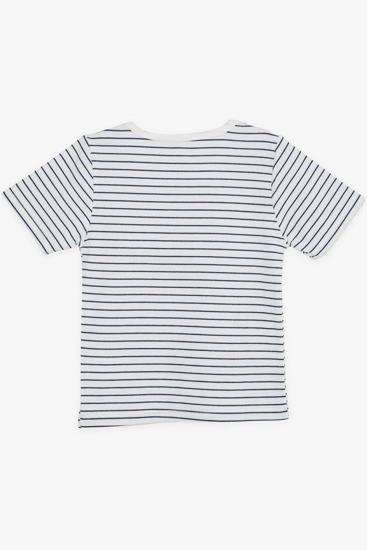BRE Breeze Girl's Striped Square Neck T-shirt with Logo, 94 Years, White - Pejë