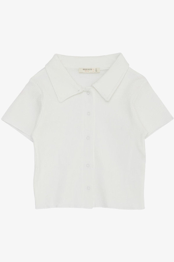BRE Breeze Girl's Crop T-Shirt with Snap Fastener and Ribbed Detail, 94 Years, Ecru - Norwich