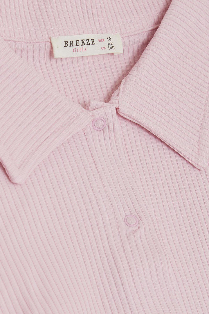 BRE Breeze Girl's Crop T-Shirt with Snap Fastener and Ribbed Detail, Pink, 94 Years - Dublin