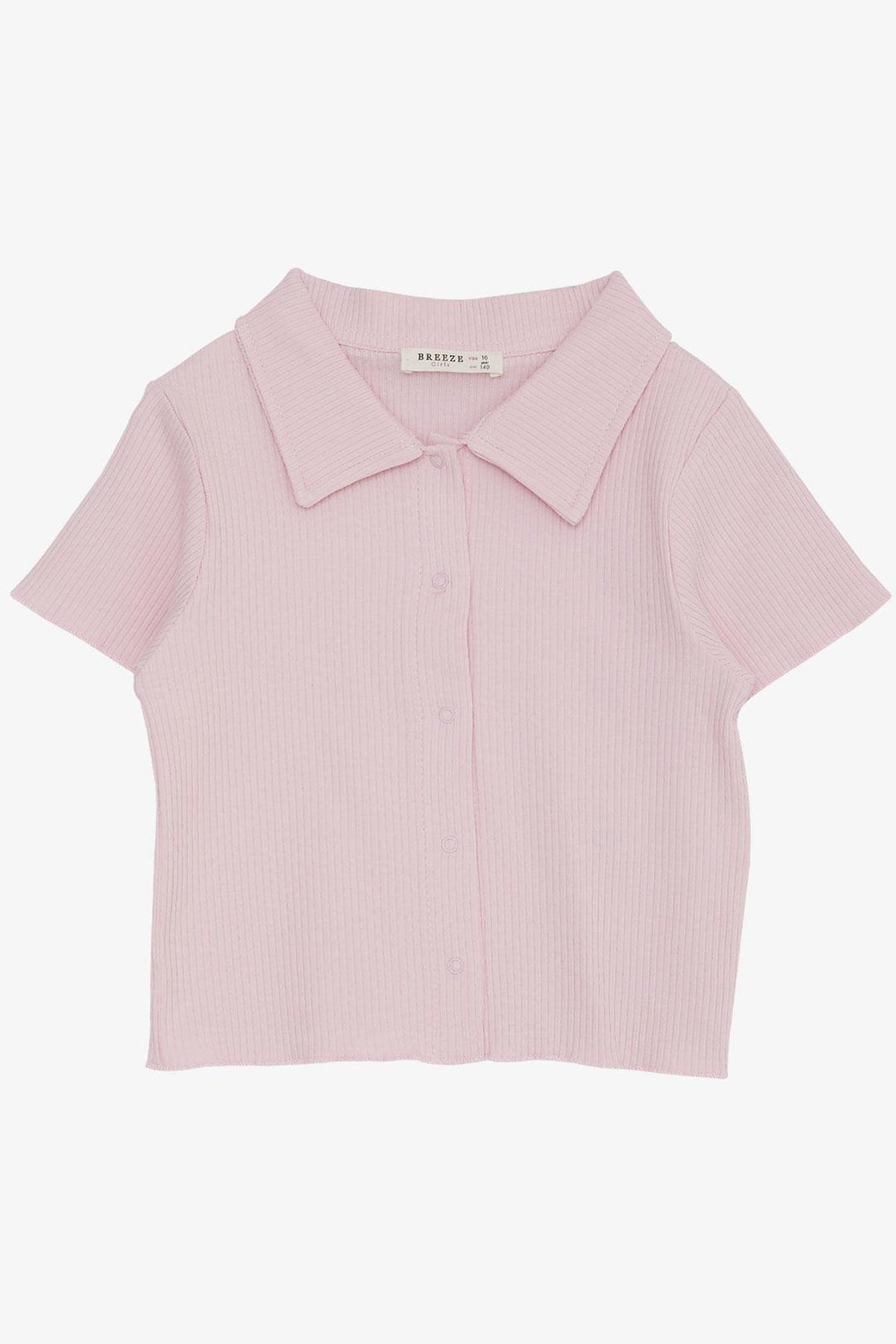 BRE Breeze Girl's Crop T-Shirt with Snap Fastener and Ribbed Detail, Pink, 94 Years - Dublin