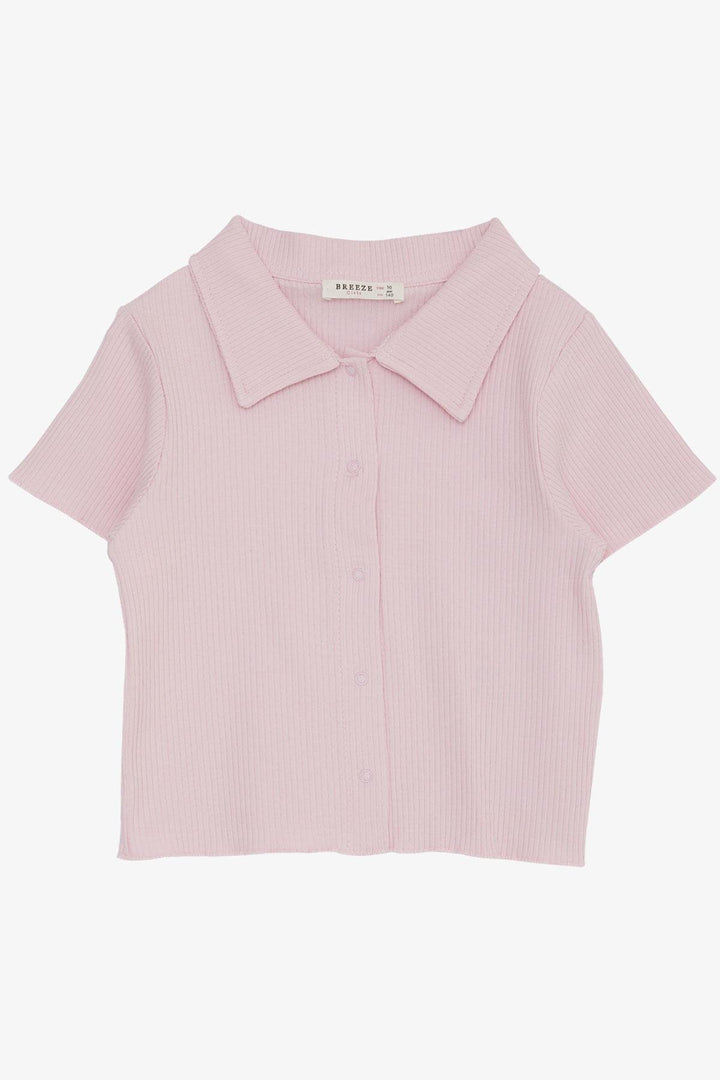 BRE Breeze Girl's Crop T-Shirt with Snap Fastener and Ribbed Detail, Pink, 94 Years - Dublin