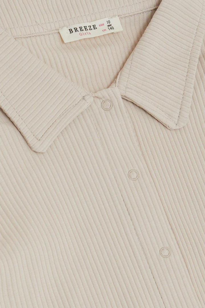 BRE Breeze Girl's Crop T-Shirt with Snap Fastener and Ribbed, 94 Years, Beige - Asti