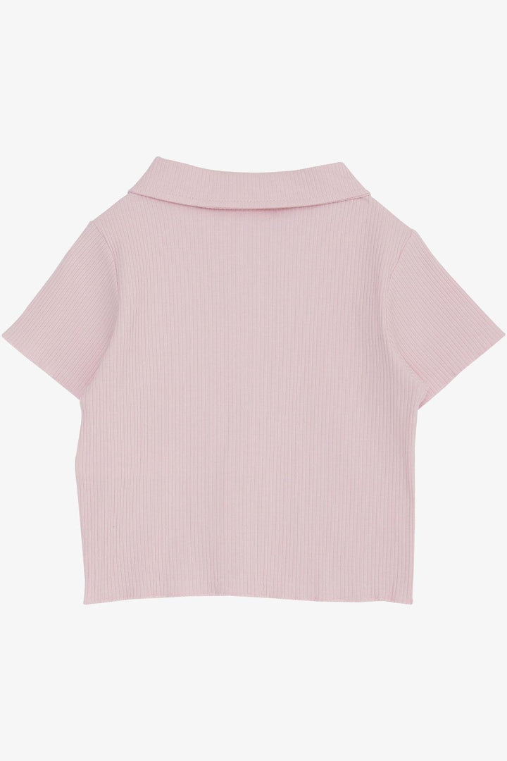 BRE Breeze Girl's Crop T-Shirt with Snap Fastener and Ribbed Detail, Pink, 94 Years - Dublin