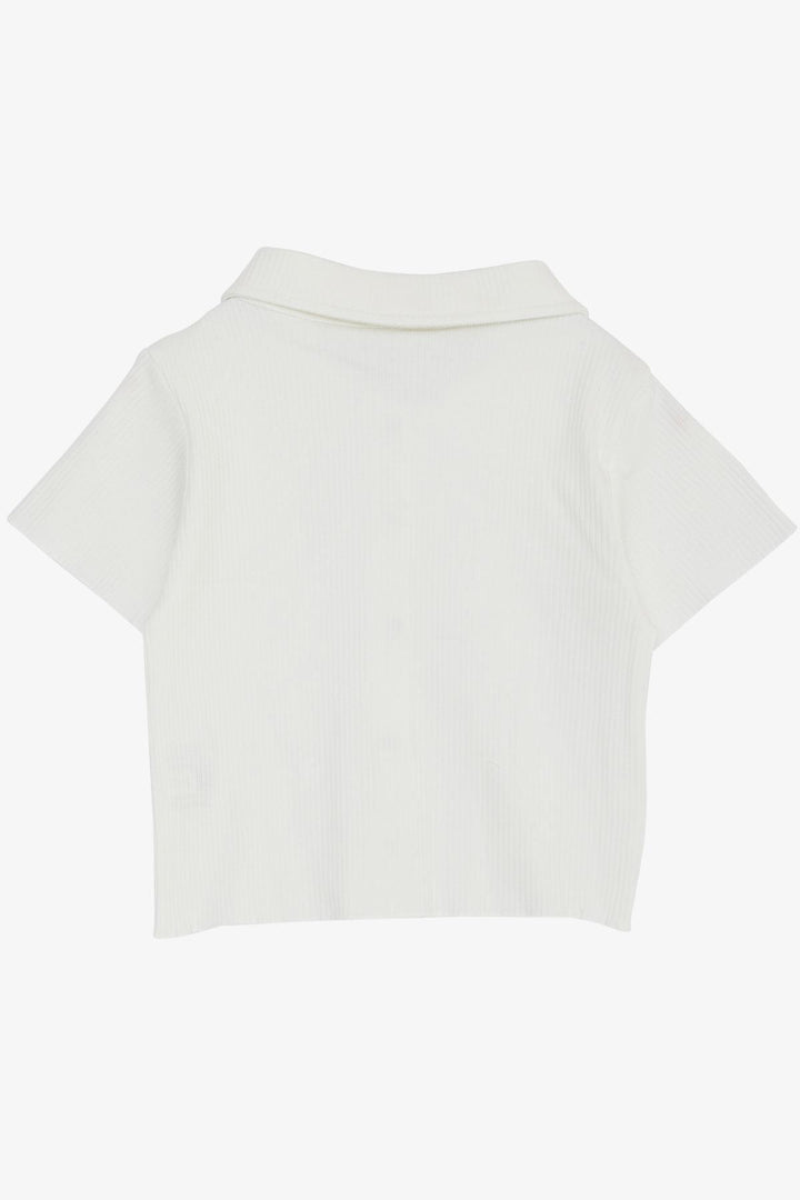 BRE Breeze Girl's Crop T-Shirt with Snap Fastener and Ribbed Detail, 94 Years, Ecru - Norwich
