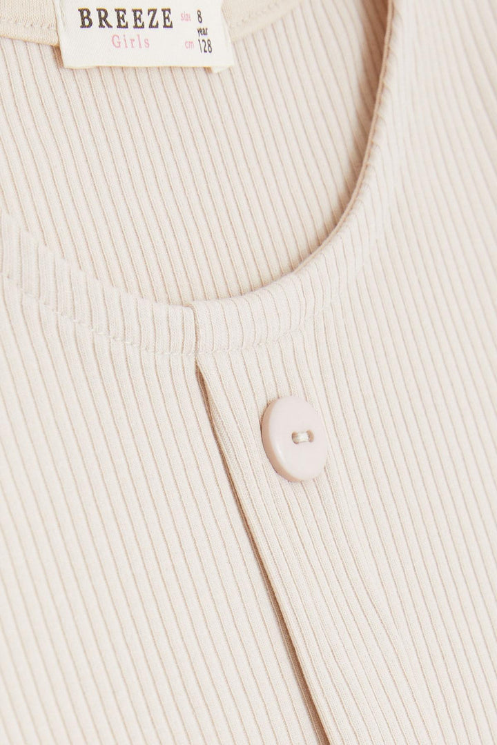 BRE Breeze Girl's Crop T-Shirt with Button Accessories, 84 Years, Beige - University City