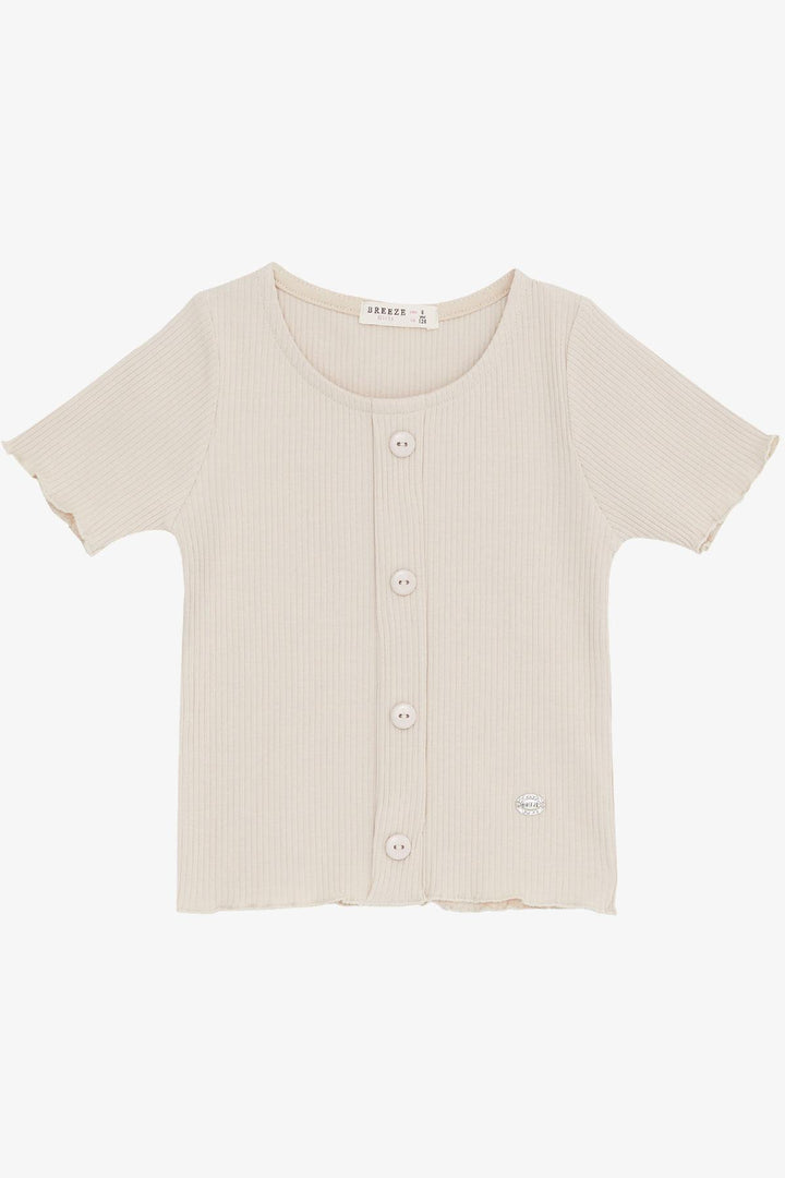BRE Breeze Girl's Crop T-Shirt with Button Accessories, 84 Years, Beige - University City