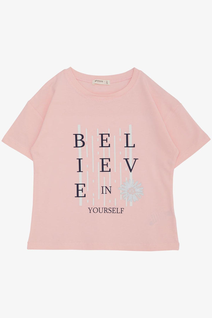 BRE Breeze Girl's T-shirt Crop Slogan Themed Flower Printed 94 Years, Pink - Central Coast