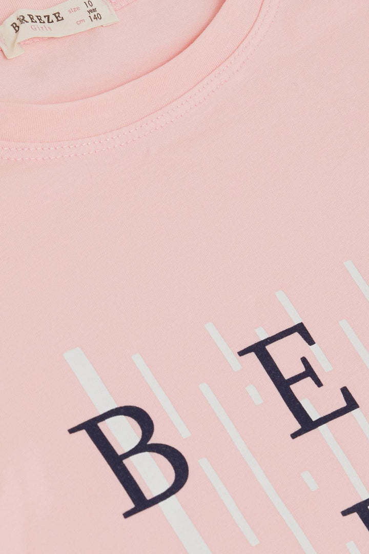 BRE Breeze Girl's T-shirt Crop Slogan Themed Flower Printed 94 Years, Pink - Central Coast