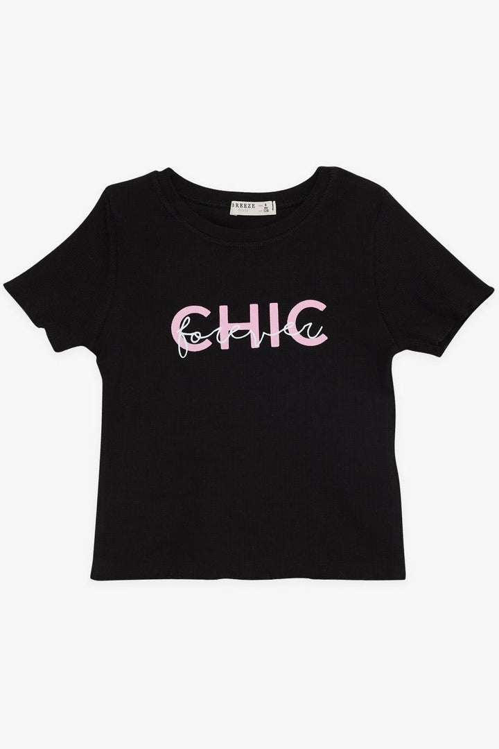 BRE Breeze Girl's Crop T-Shirt with Printed Text, 84 Years, Black - Soledad de Graciano Sánchez