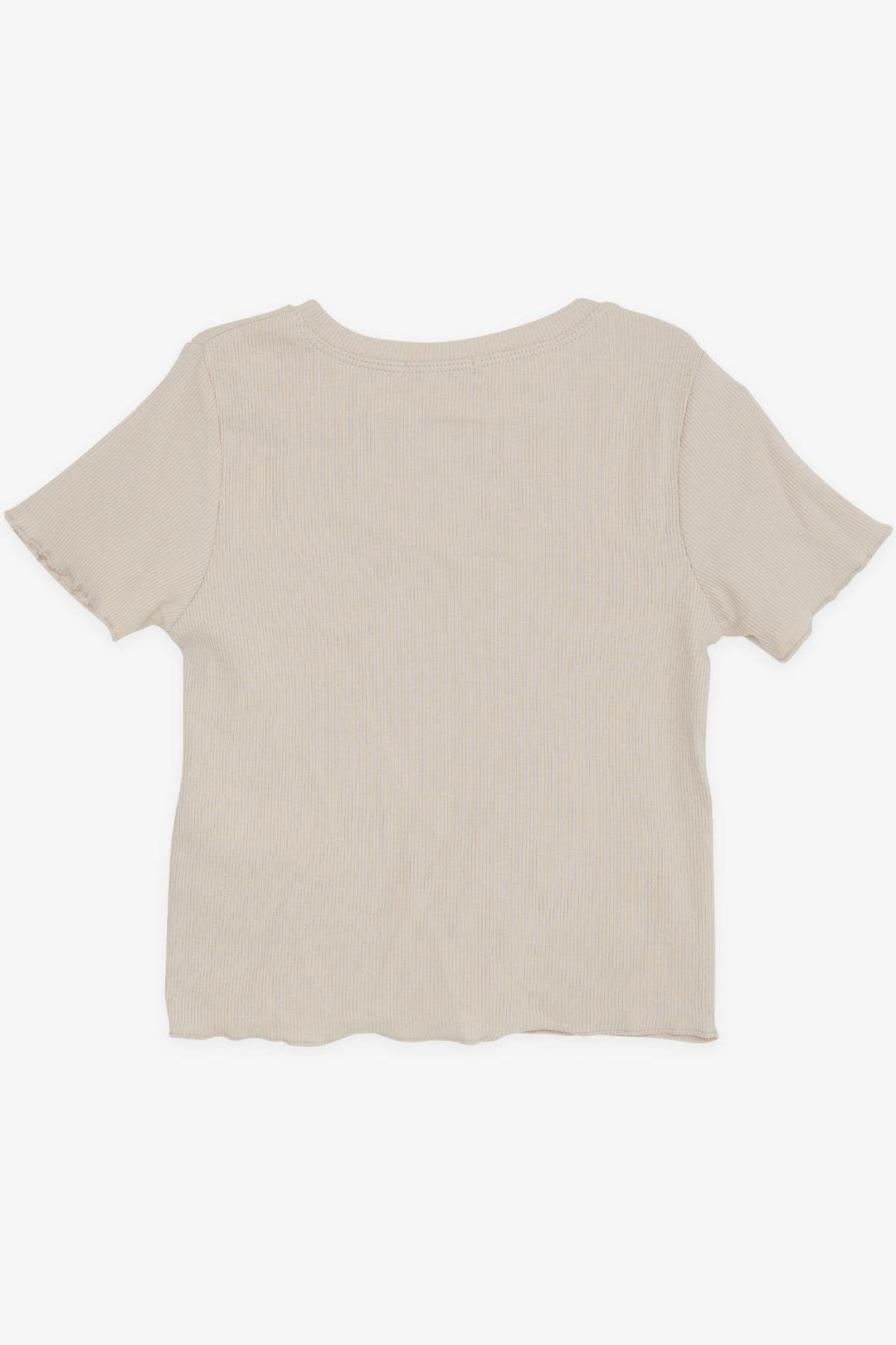 BRE Breeze Girl's Crop T-Shirt with Printed Text, 84 Years, Beige - National City