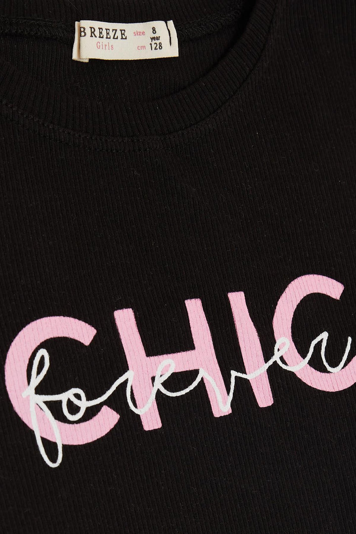 BRE Breeze Girl's Crop T-Shirt with Printed Text, 84 Years, Black - Soledad de Graciano Sánchez