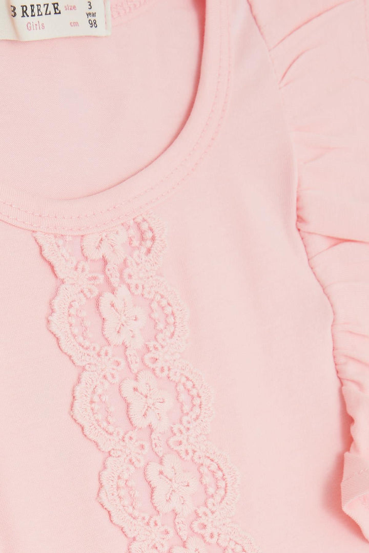 BRE Breeze Girl's T-Shirt with Ruffled Gupure Embroidery, 3-8 Years, Pink - Aubagne