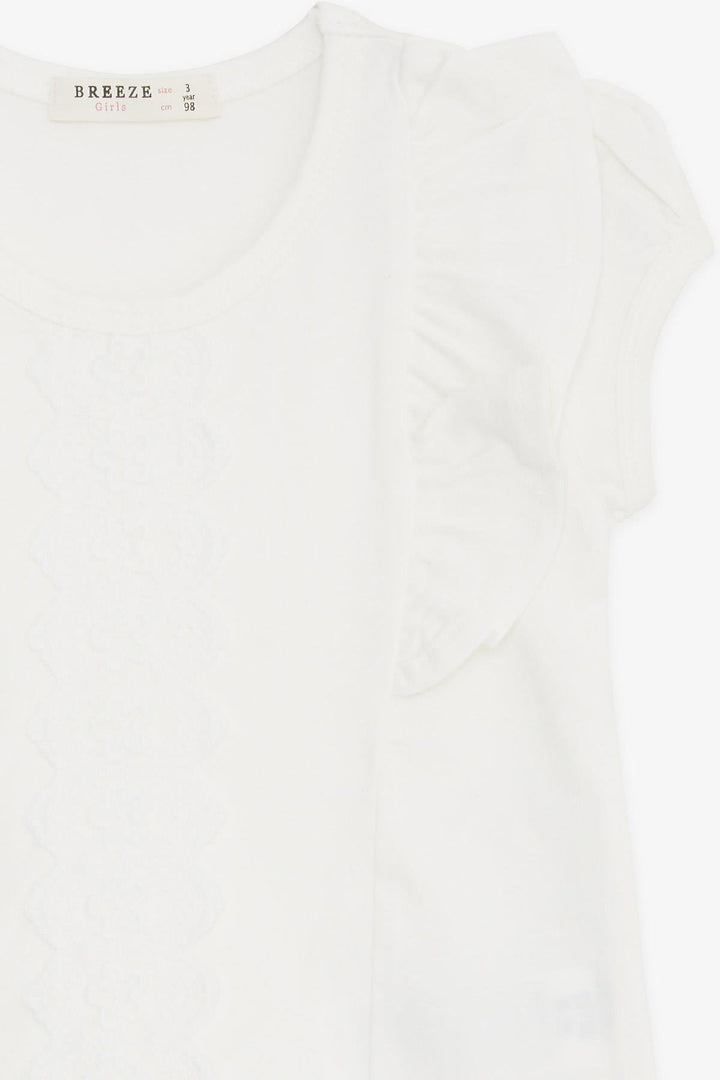 BRE Breeze Girl's T-Shirt with Ruffled Lace Embroidery, 3-8 Years, Ecru - Evesham
