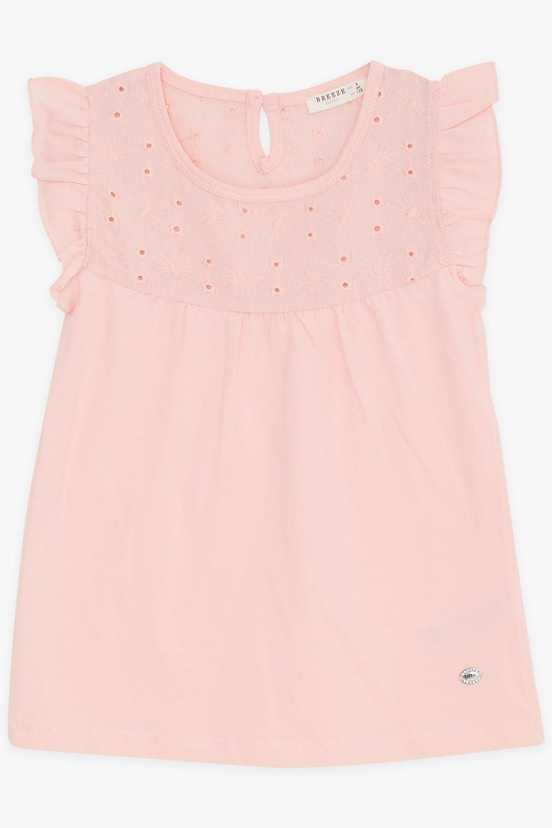 BRE Breeze Girl's T-Shirt with Ruffled Embroidery, 4-8 Years, Salmon - Bend