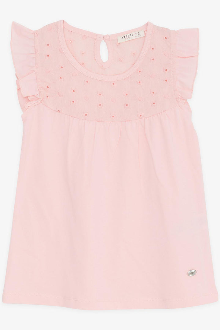 BRE Breeze Girl's T-Shirt with Ruffled Embroidery, 4-8 Years, Pink - Tartu