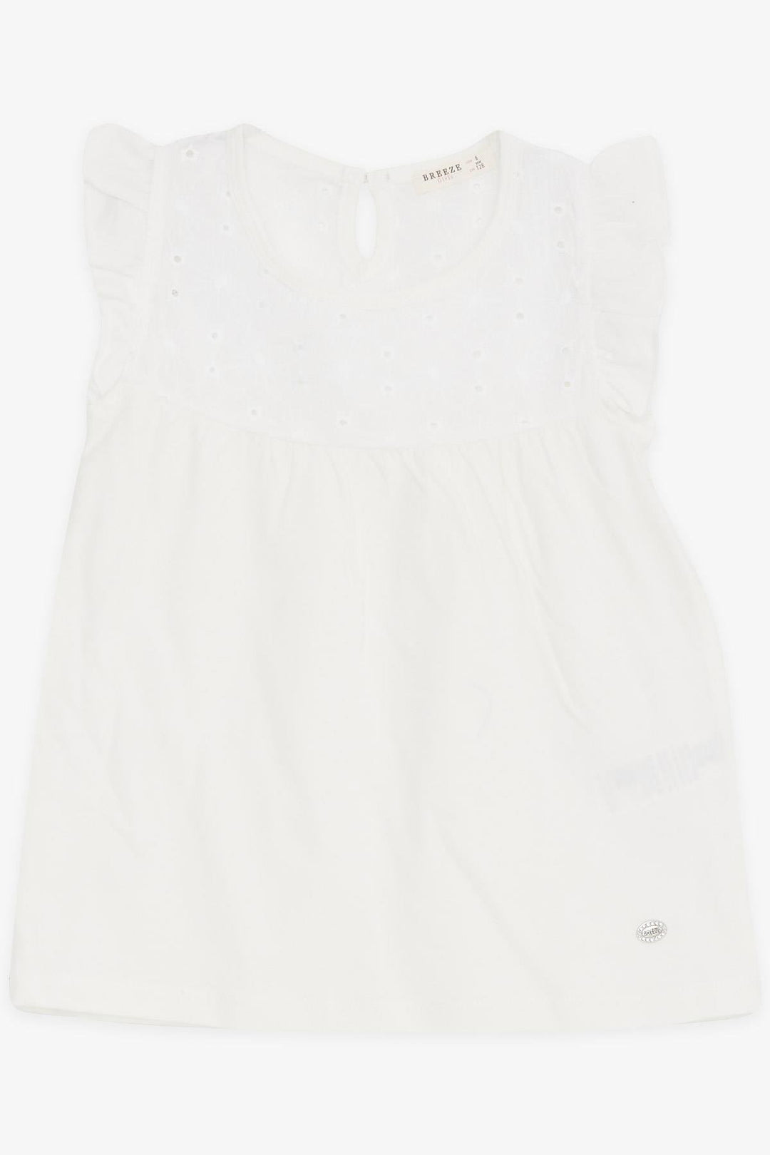 BRE Breeze Girl's T-Shirt with Ruffled Embroidery, 4-8 Years, Ecru - Guanajuato