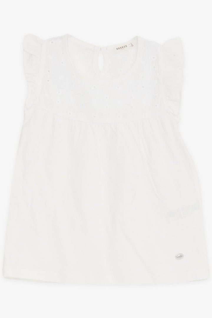 BRE Breeze Girl's T-Shirt with Ruffled Embroidery, 4-8 Years, Ecru - Guanajuato