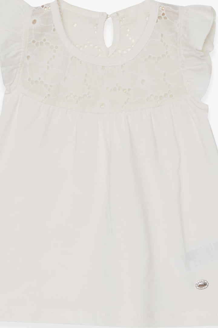 BRE Breeze Girl's T-shirt with Ruffles 4-8 Years, Ecru - Pasadena