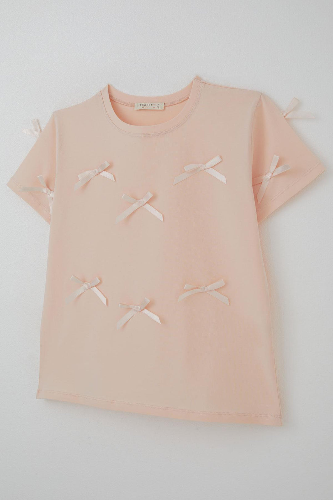 BRE Breeze Girl's T-Shirt with Bow Accessory Detail, 94 Years, Powder - Leonberg