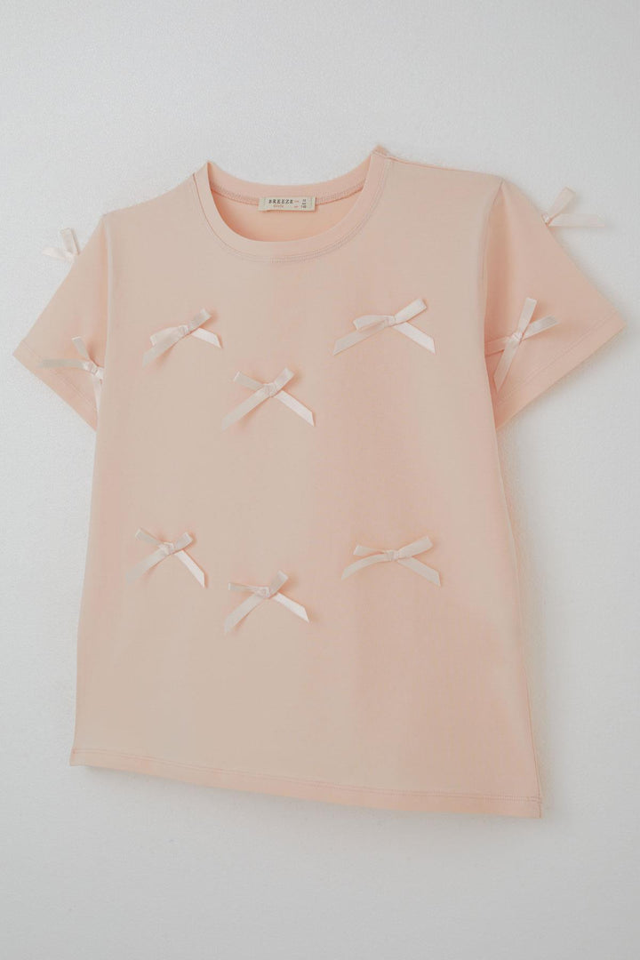 BRE Breeze Girl's T-Shirt with Bow Accessory Detail, 94 Years, Powder - Leonberg