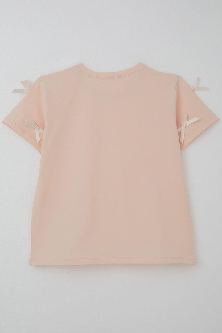 BRE Breeze Girl's T-Shirt with Bow Accessory Detail, 94 Years, Powder - Leonberg