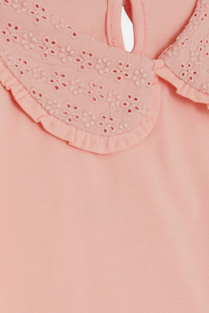 BRE Breeze Girl's T-shirt Wide Neck Embroidered Crested 50 Years, Salmon - Plainfield