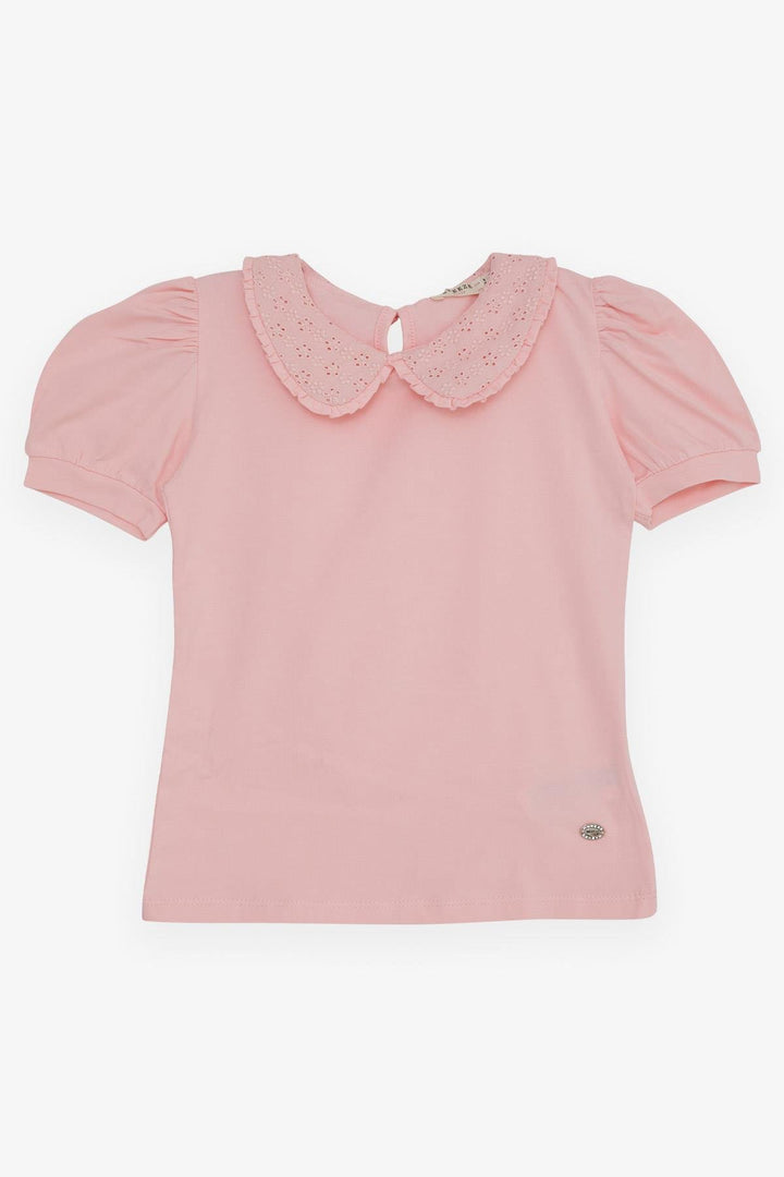 BRE Breeze Girl's T-shirt Wide Neck Embroidered Crested 50 Years, Pink - East Point