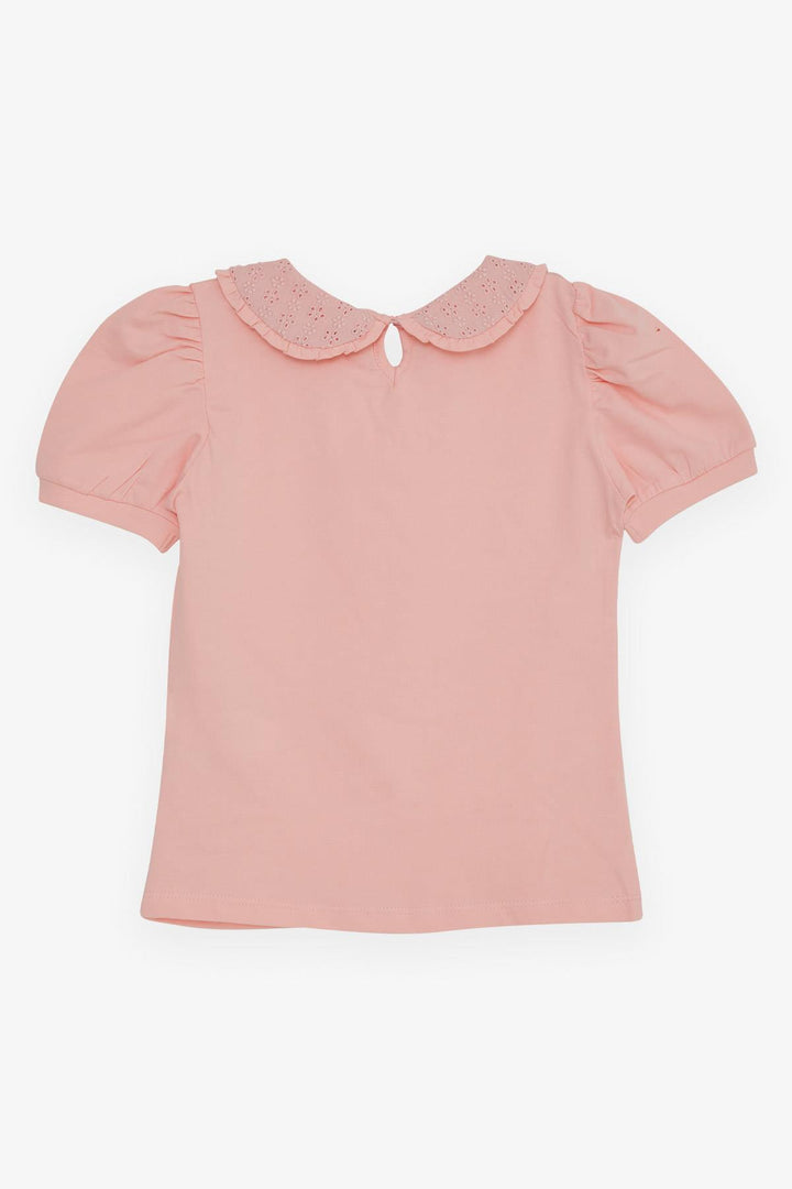 BRE Breeze Girl's T-shirt Wide Neck Embroidered Crested 50 Years, Salmon - Plainfield