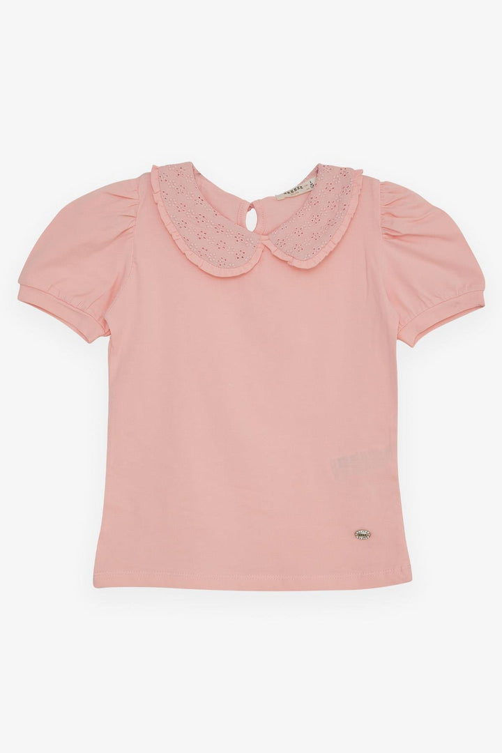 BRE Breeze Girl's T-shirt Wide Neck Embroidered Crested 50 Years, Salmon - Plainfield