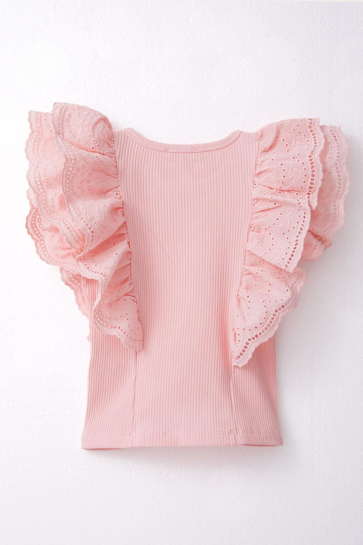 BRE Breeze Girl's T-shirt with Lace Flower & Leaf Embroidery, 62 Years, Salmon - Hinesville