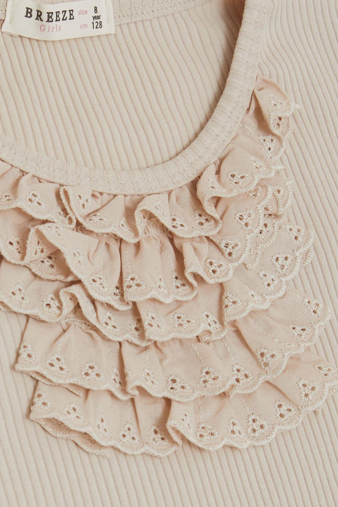 BRE Breeze Girl's T-shirt with Lace Trim and Frills, 4-8 Years, Beige - Pozzuoli