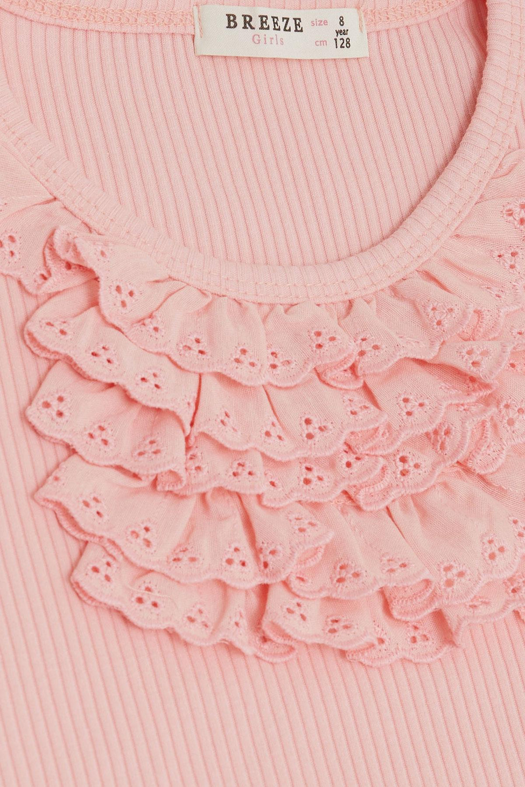 BRE Breeze Girl's T-shirt with Lace Trim and Lurex, 4-8 Years, Salmon - Reutlingen