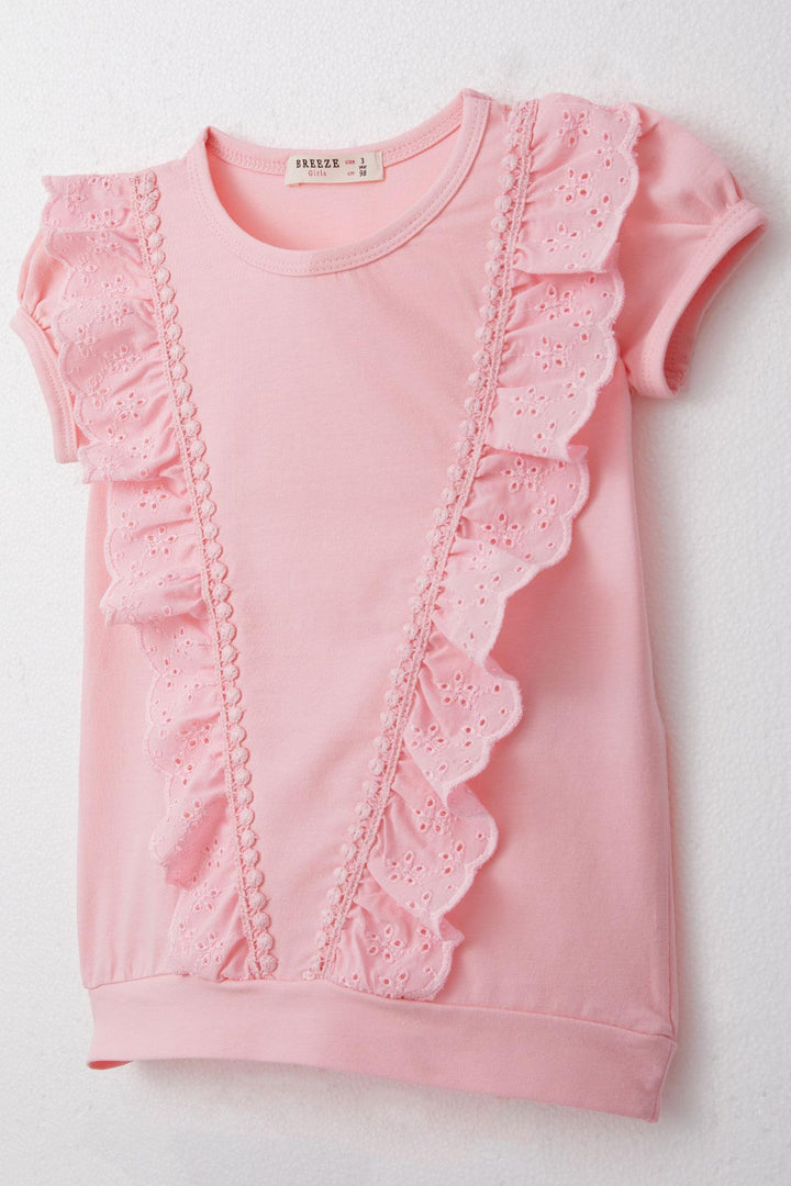 BRE Breeze Girl's T-shirt with Lace 1.5-5 Years, Pink - Ciudad Melchor Múzquiz