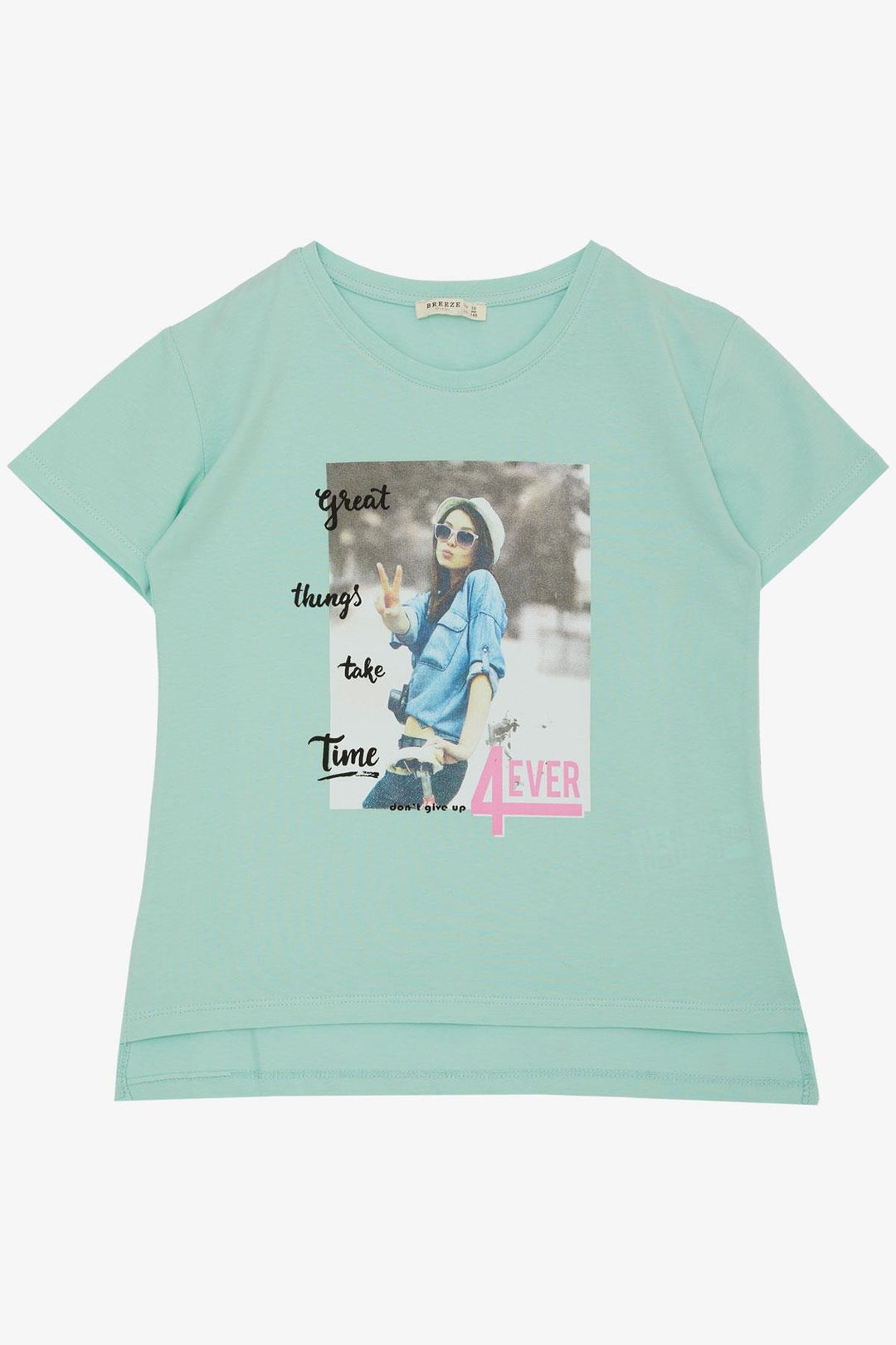 BRE Breeze Girl's T-shirt Cool Girl Printed 84 Years, Aqua Green - Greer