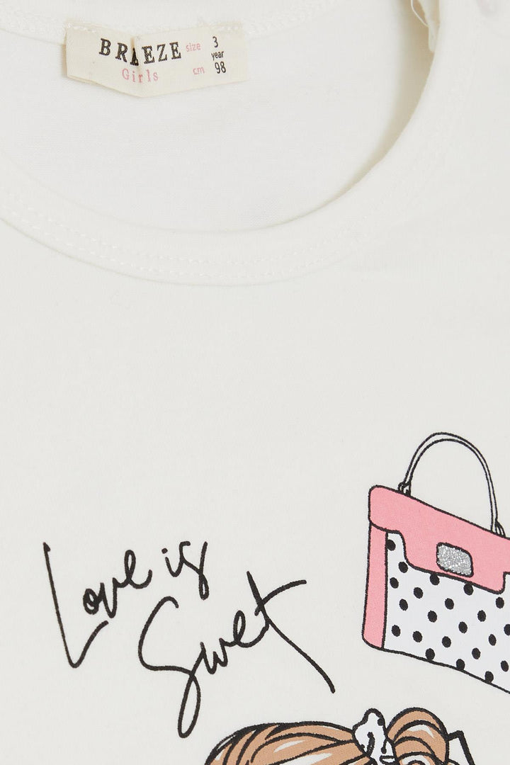 BRE Breeze Girl's T-shirt Cool Girl Printed 1.5-5 Years, Ecru - Kiryas Joel