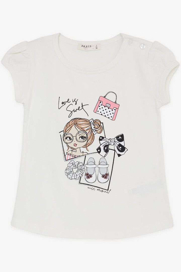 BRE Breeze Girl's T-shirt Cool Girl Printed 1.5-5 Years, Ecru - Kiryas Joel